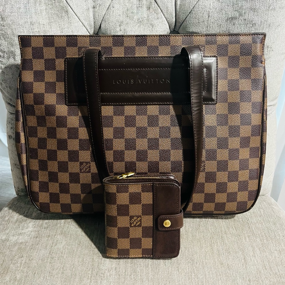 Authentic Louis Vuitton Parioli Damier Ebene Tote and Compact Wallet Set - EUC